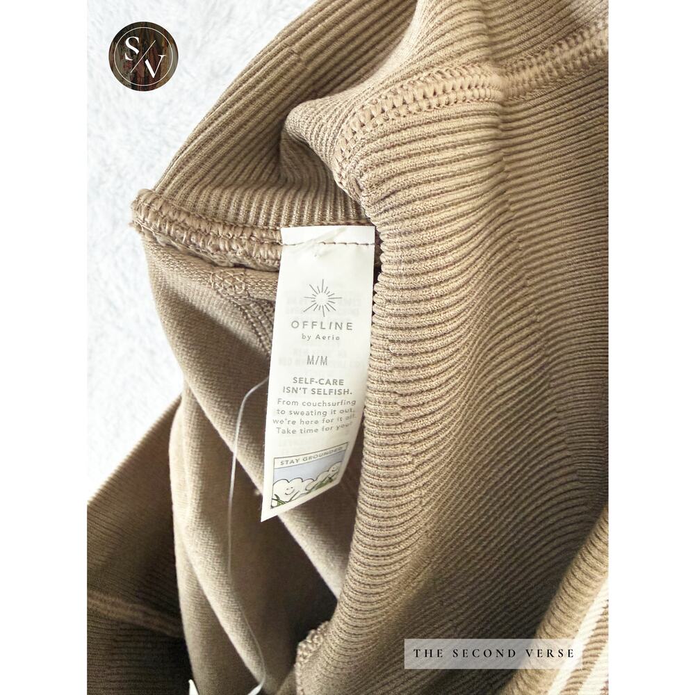 Offline By Aerie Pleated Bow Pleated Wide Waistband Skirt Tan White Size Medium - Picture 10 of 11